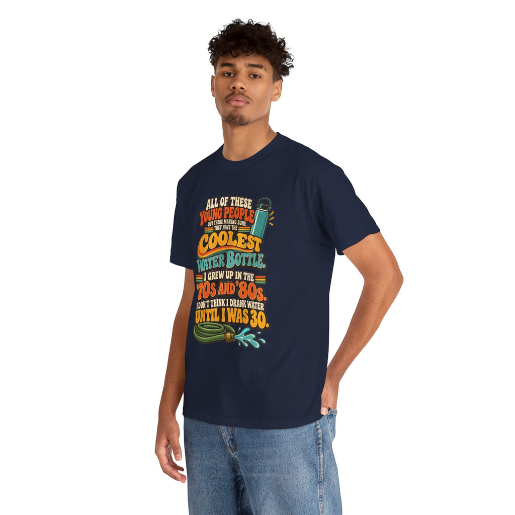 Retro 70s-80s Funny Water Bottle Tee — "Coolest Water Bottle" Graphic T-Shirt