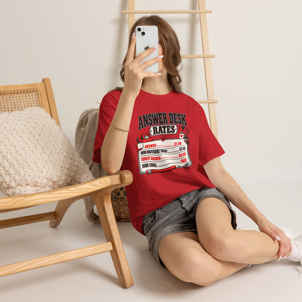 Answer Desk Rates T-Shirt — Funny Help Desk IT Support Tee ("Answer 1.00, Correct Answer 4.00")