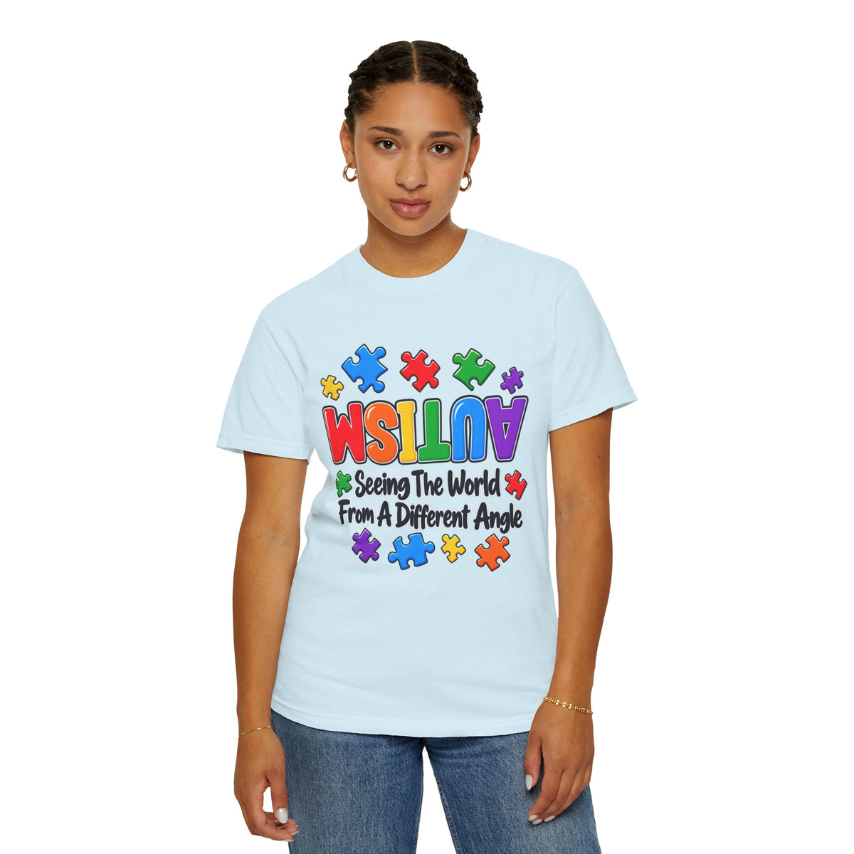 Autism Awareness T-Shirt — "Seeing the World From a Different Angle" Puzzle Design