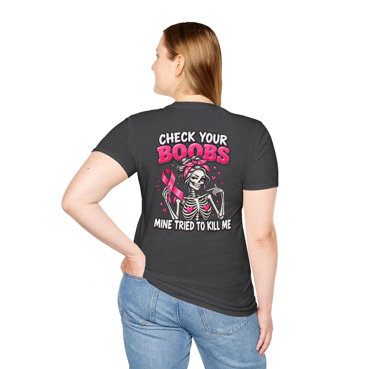 Breast Cancer Awareness T-Shirt — “Check Your Boobs, Mine Tried to Kill Me” Graphic Tee