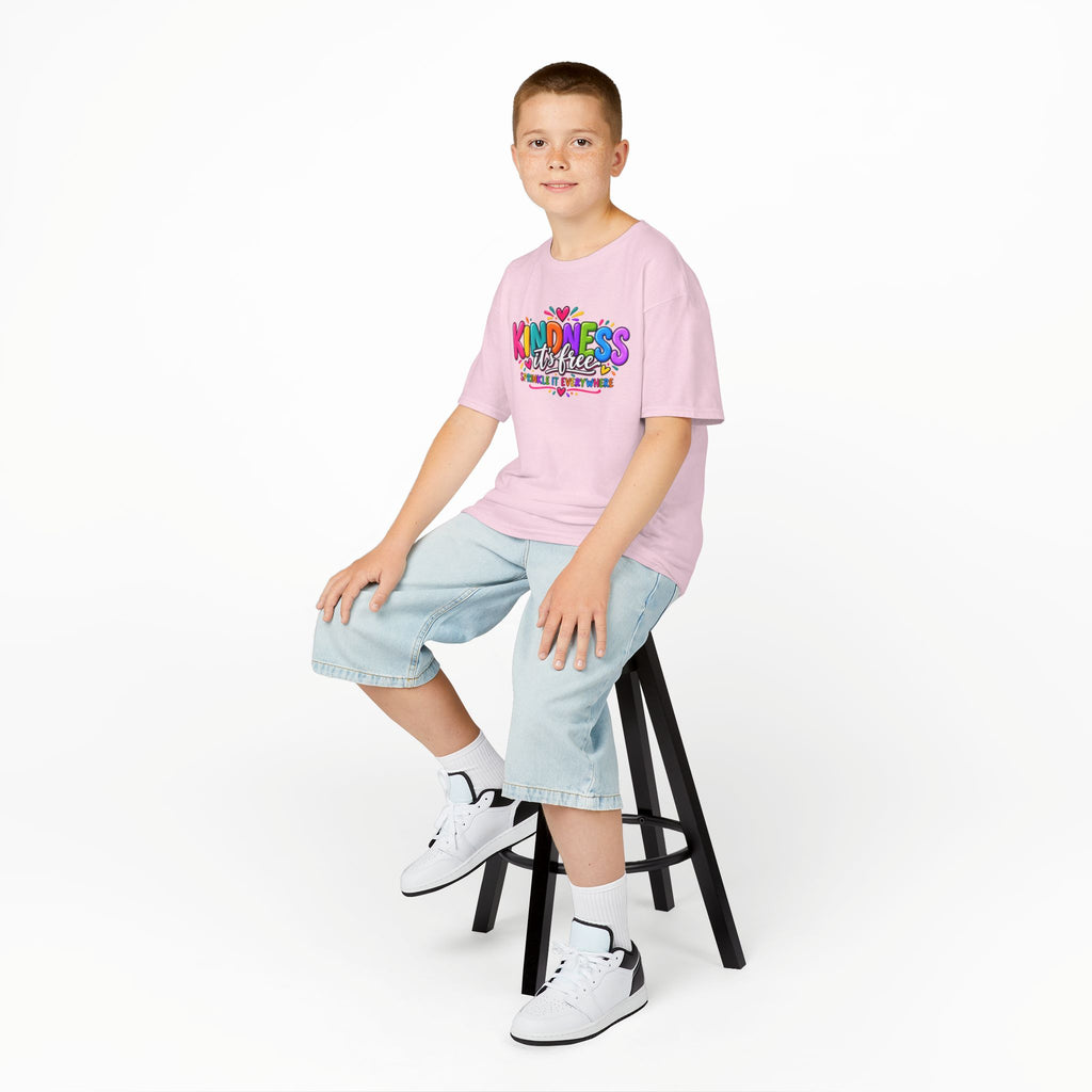 Kids Tee — "Kindness Is Free" Colorful Rainbow Graphic