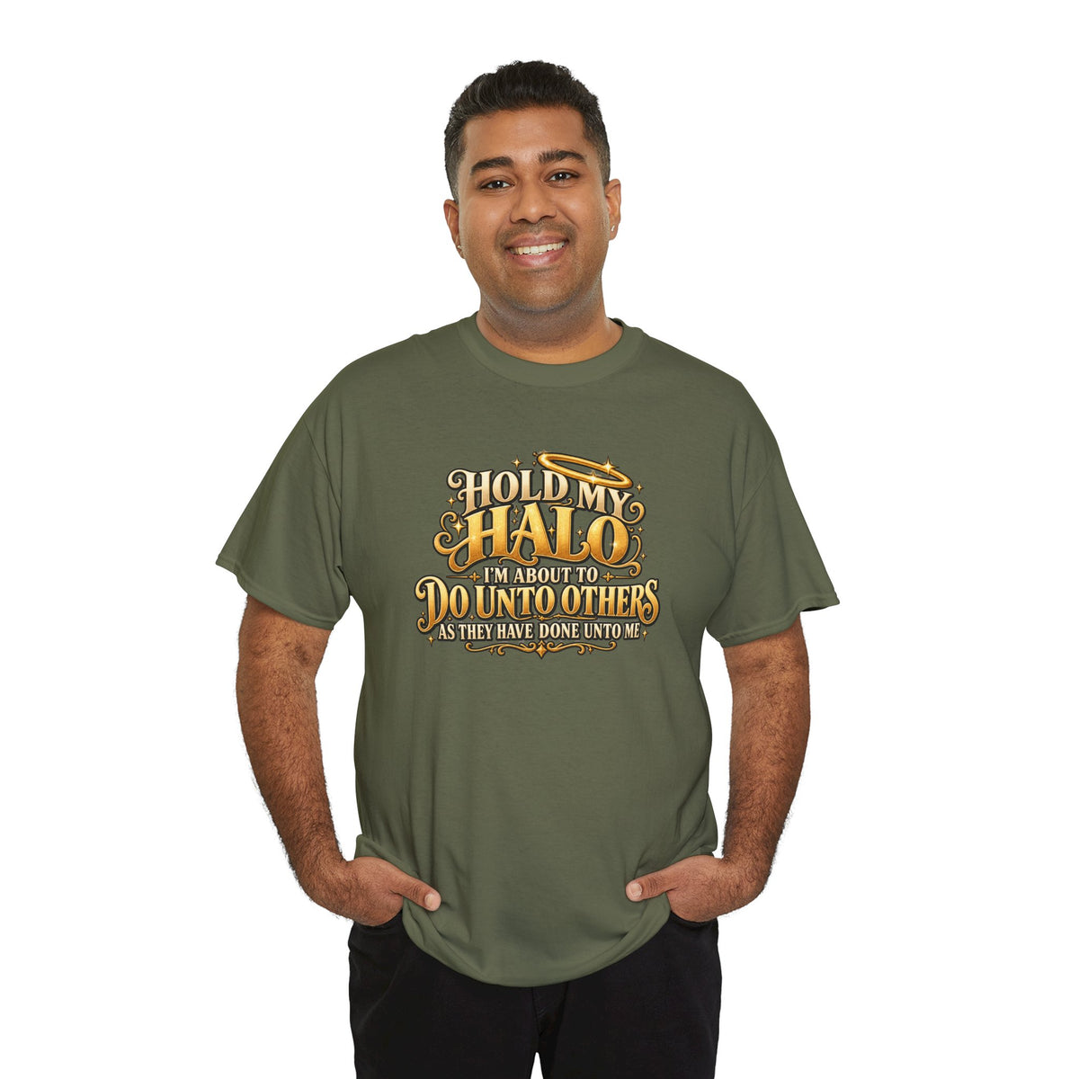 T-Shirt — "Hold My Halo I'm About To Do Unto Others" Vintage Faith Graphic Tee