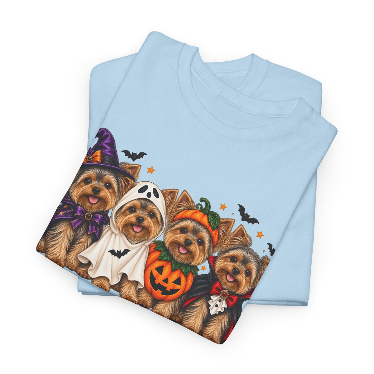 Halloween Yorkie T-Shirt — Cute Yorkies in Costumes (Pumpkin, Ghost, Witch, Vampire)