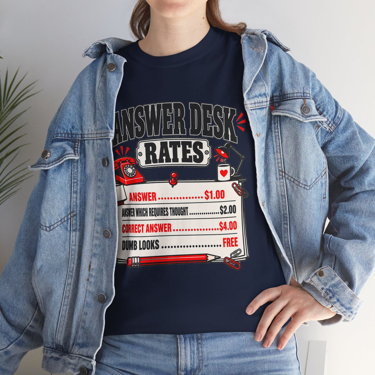 Answer Desk Rates T-Shirt — Funny Help Desk IT Support Tee ("Answer 1.00, Correct Answer 4.00")