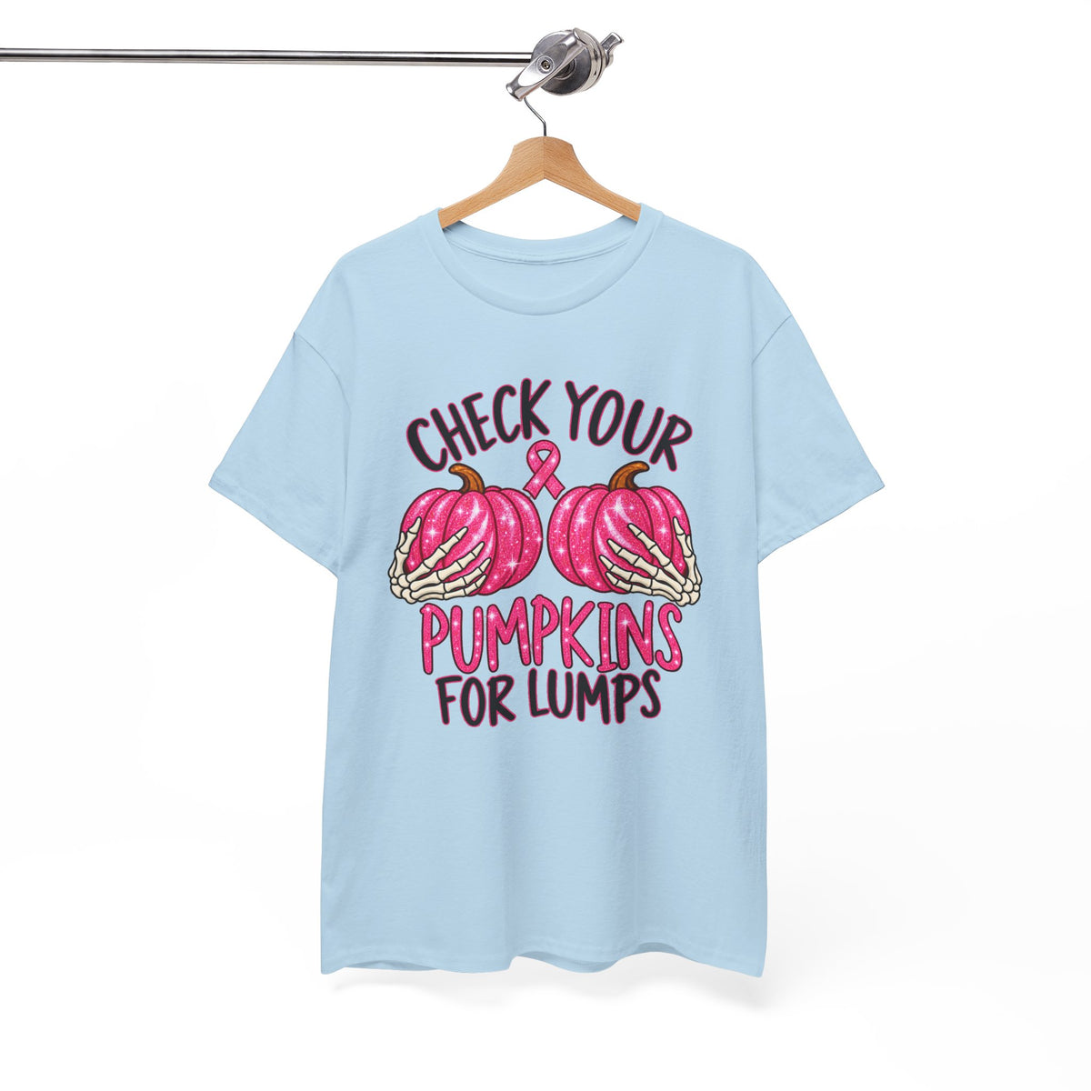 Breast Cancer Awareness T-Shirt — "Check Your Pumpkins for Lumps" Pink Ribbon Tee
