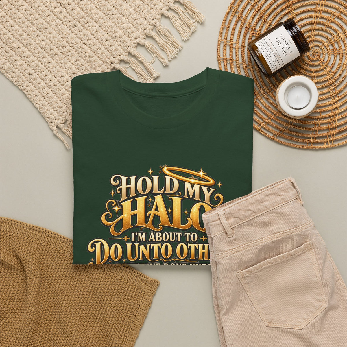 T-Shirt — "Hold My Halo I'm About To Do Unto Others" Vintage Faith Graphic Tee