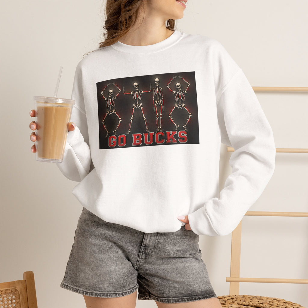 Crewneck Sweatshirt — 'Go Bucks' Dance Skeletons Graphic