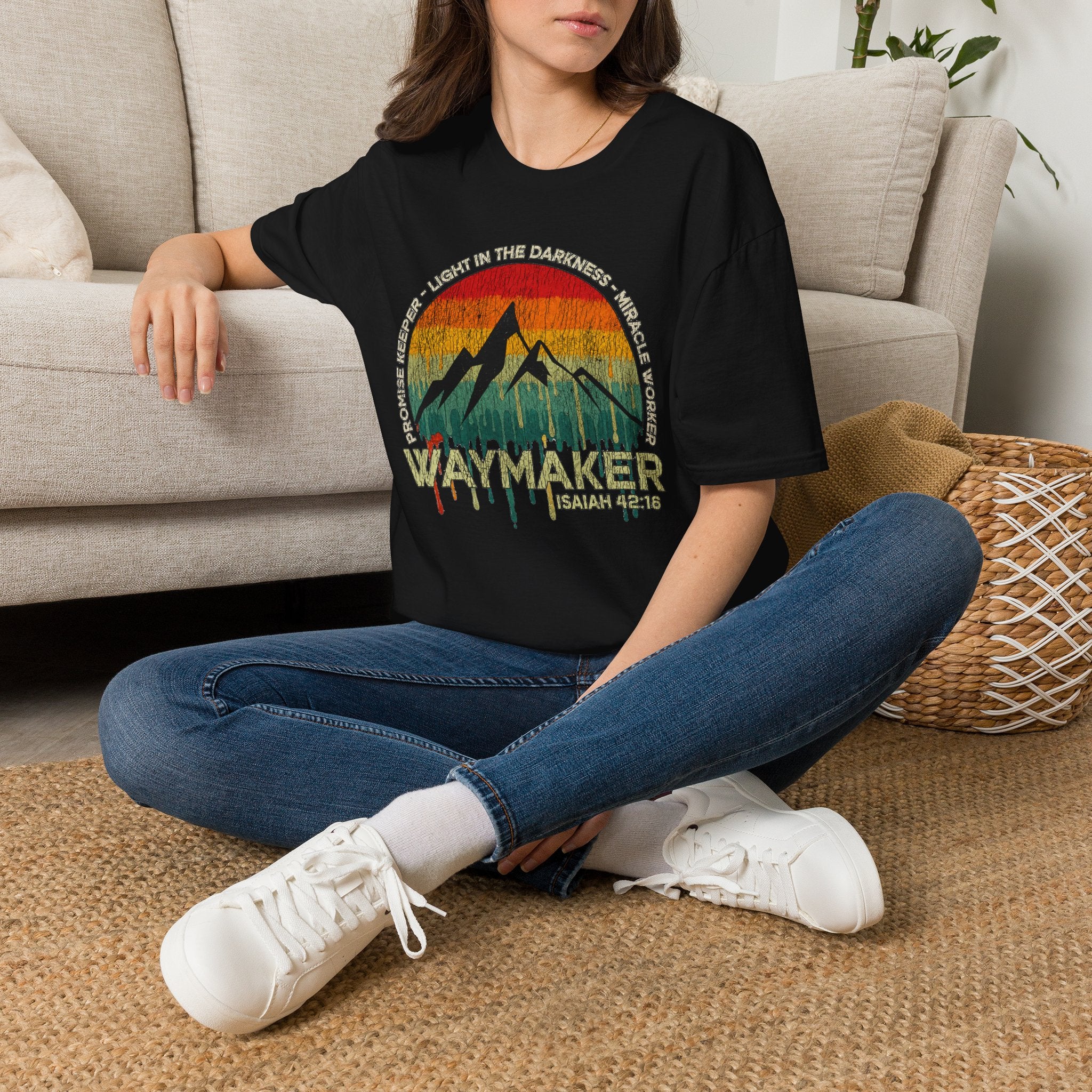 Waymaker Mountain T-Shirt — “Promise Keeper, Light in the Darkness” Christian Graphic Tee