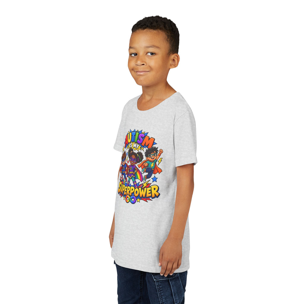 Youth Tee — "Autism Is My Superpower" Colorful Superhero Kids Shirt