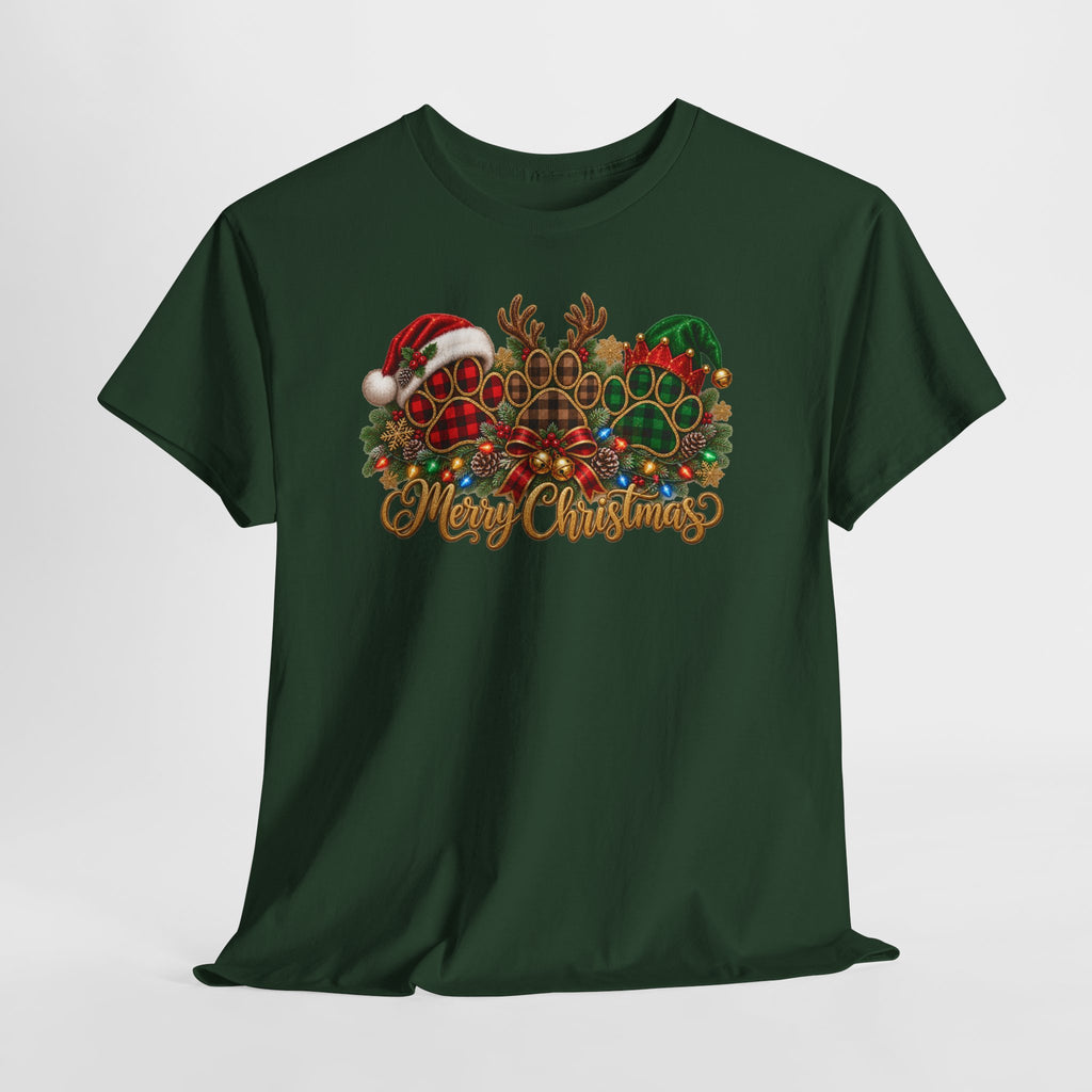 Merry Christmas Paw Prints Holiday Graphic Tee