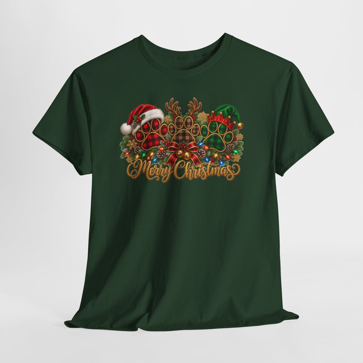 Merry Christmas Paw Prints Holiday Graphic Tee