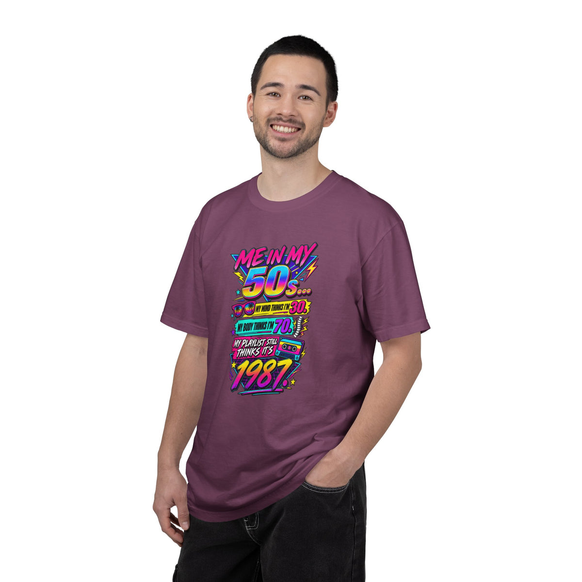 50th Birthday T-Shirt — "Me in My 50s... My Playlist Still Thinks It’s 1987" Retro Graphic Tee