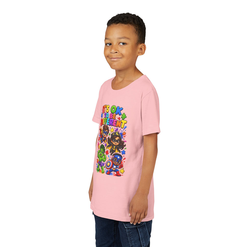 Kids T-Shirt — "It's OK to Be Different" Colorful Superhero Diversity Tee