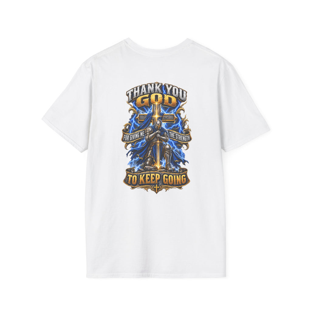 T-Shirt — "Thank You God I Keep Going" Faith Graphic Pocket Tee