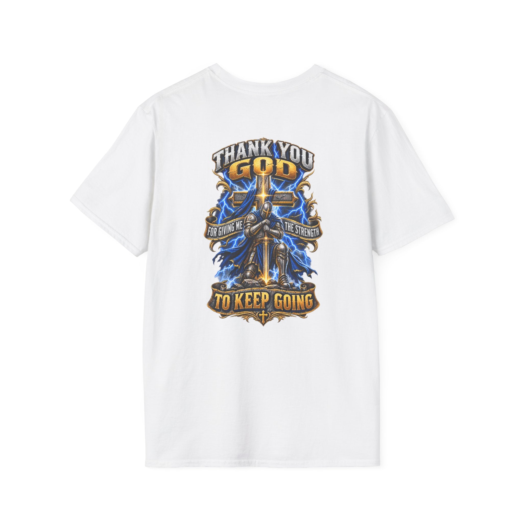 T-Shirt — "Thank You God I Keep Going" Faith Graphic Pocket Tee