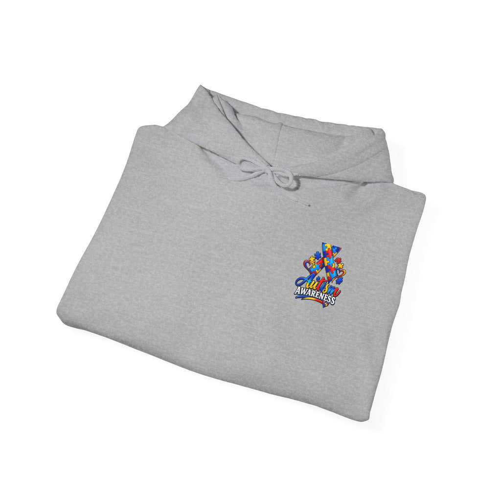 White Hoodie with Colorful 'Stand Tall' Floral Bear Chest Logo - Cozy Casual Pullover