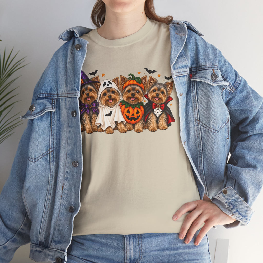 Halloween Yorkie T-Shirt — Cute Yorkies in Costumes (Pumpkin, Ghost, Witch, Vampire)