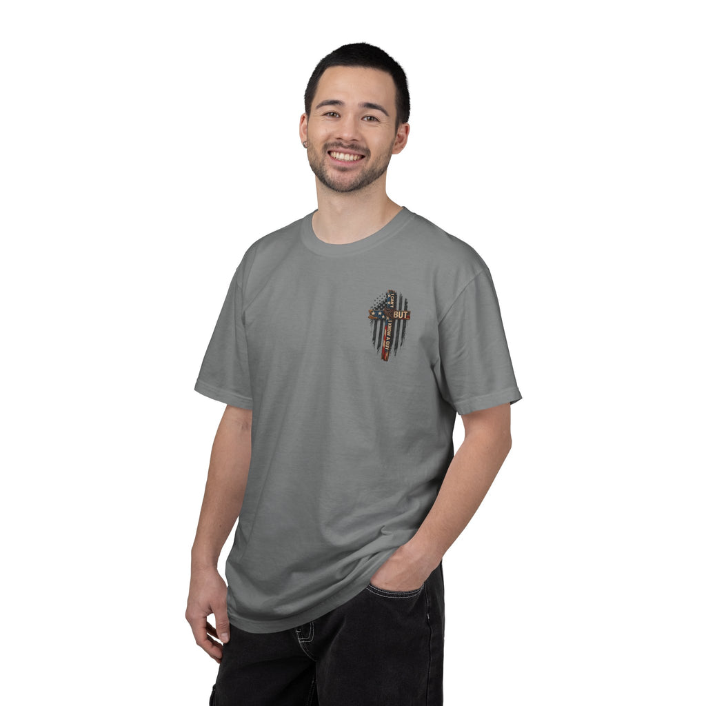 T-Shirt — 'I Can't But I Know A Guy' American Flag Cross Graphic