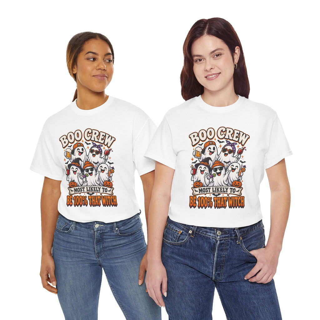 Boo Crew Halloween T-Shirt – "Most Likely To Be 100% That Witch" Ghosts Tee