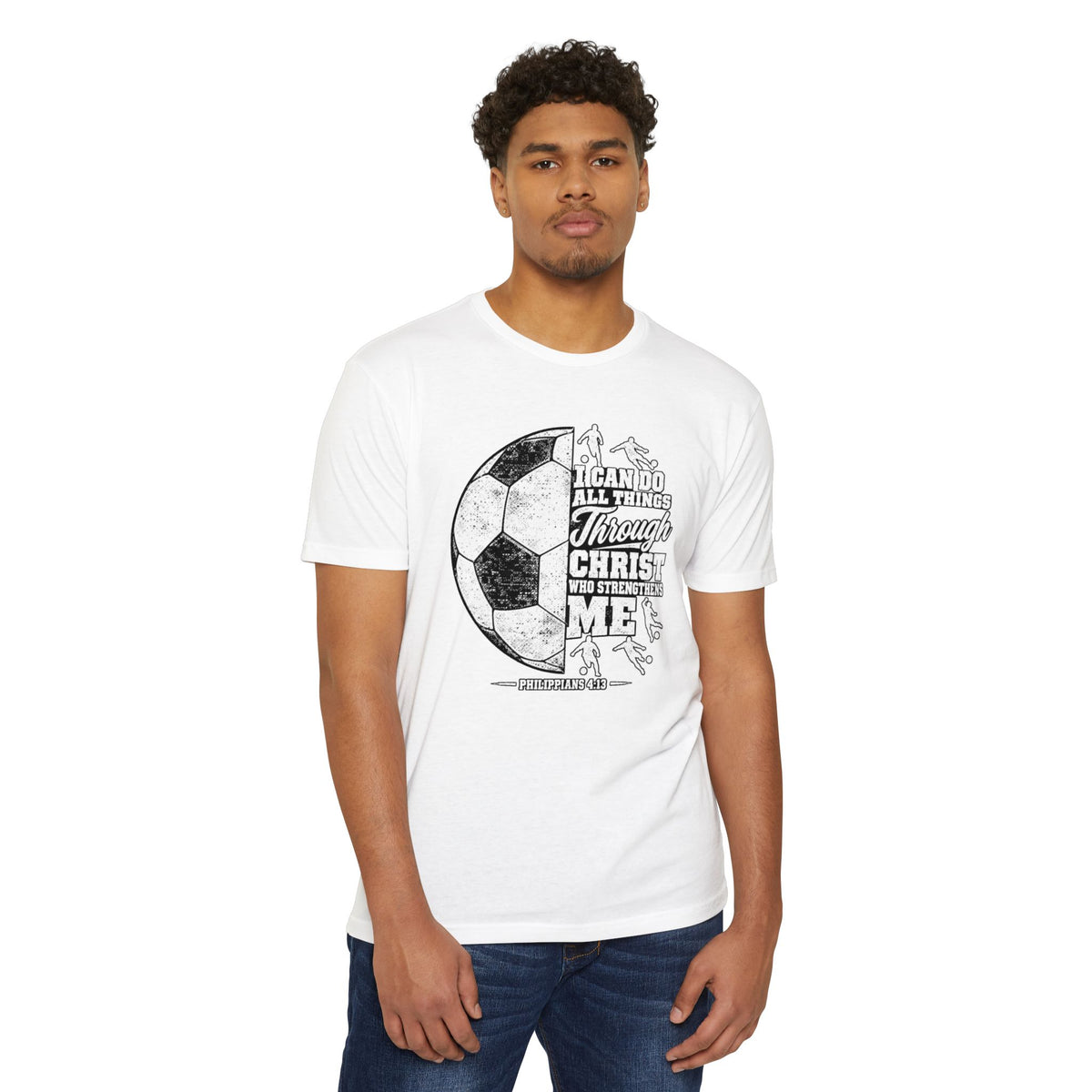 Christian Soccer T-Shirt — “I Can Do All Things Through Christ” Faith Soccer Tee
