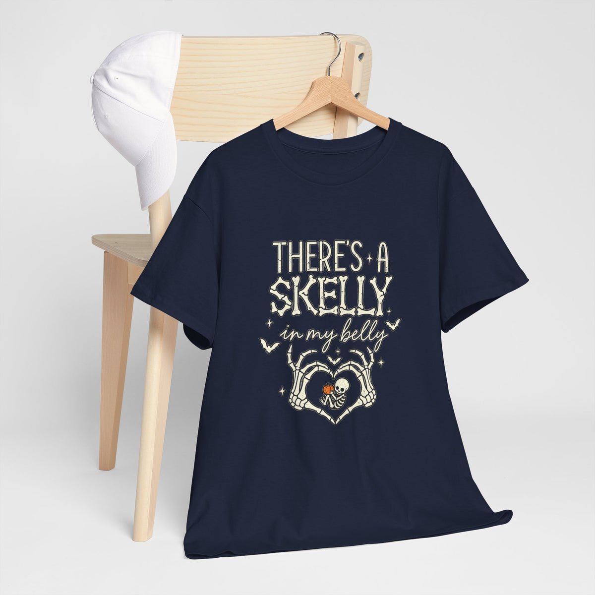 Skeleton Heart T‑Shirt — "There's a Skelly in My Belly" Cute Halloween Tee