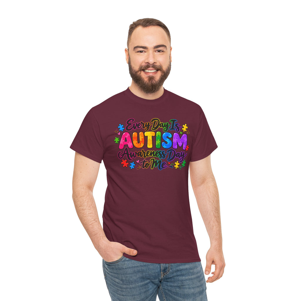 Autism Awareness T-Shirt — "Every Day Is Autism Awareness Day to Me" Colorful Puzzle Tee