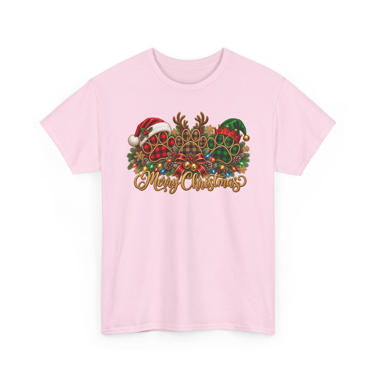 Merry Christmas Paw Prints Holiday Graphic Tee