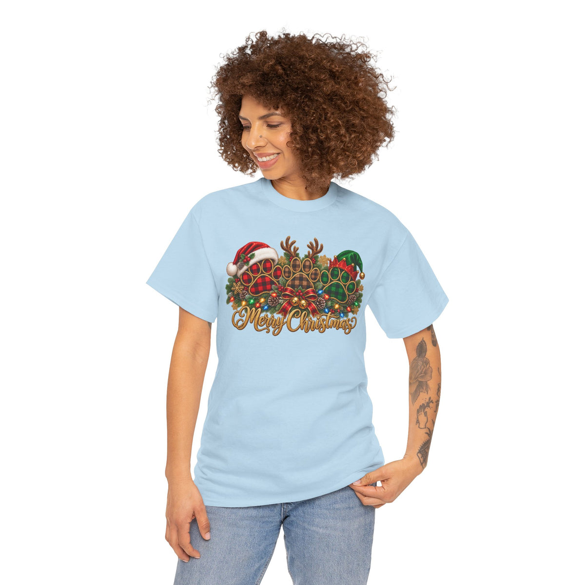 Merry Christmas Paw Prints Holiday Graphic Tee