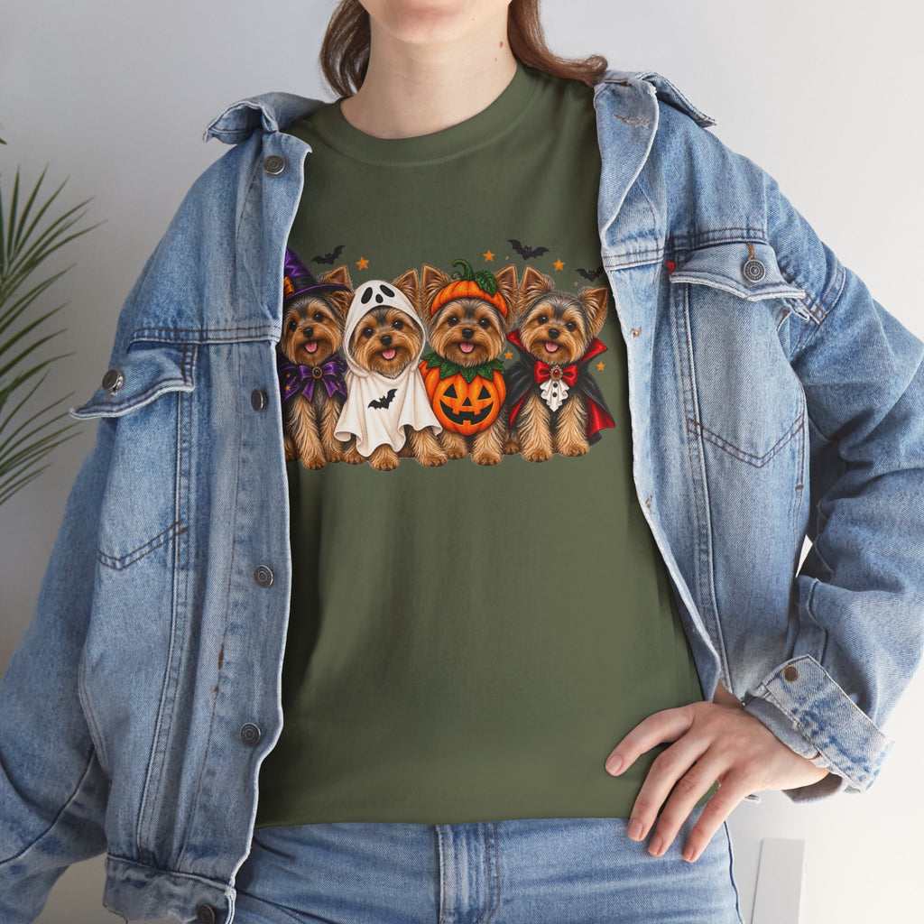 Halloween Yorkie T-Shirt — Cute Yorkies in Costumes (Pumpkin, Ghost, Witch, Vampire)