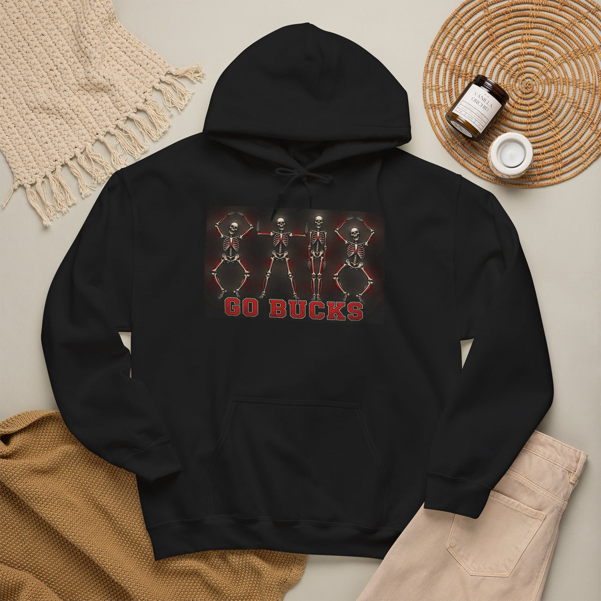 Go Bucks Hoodie — Vintage Red Deer Antlers Graphic Hooded Sweatshirt