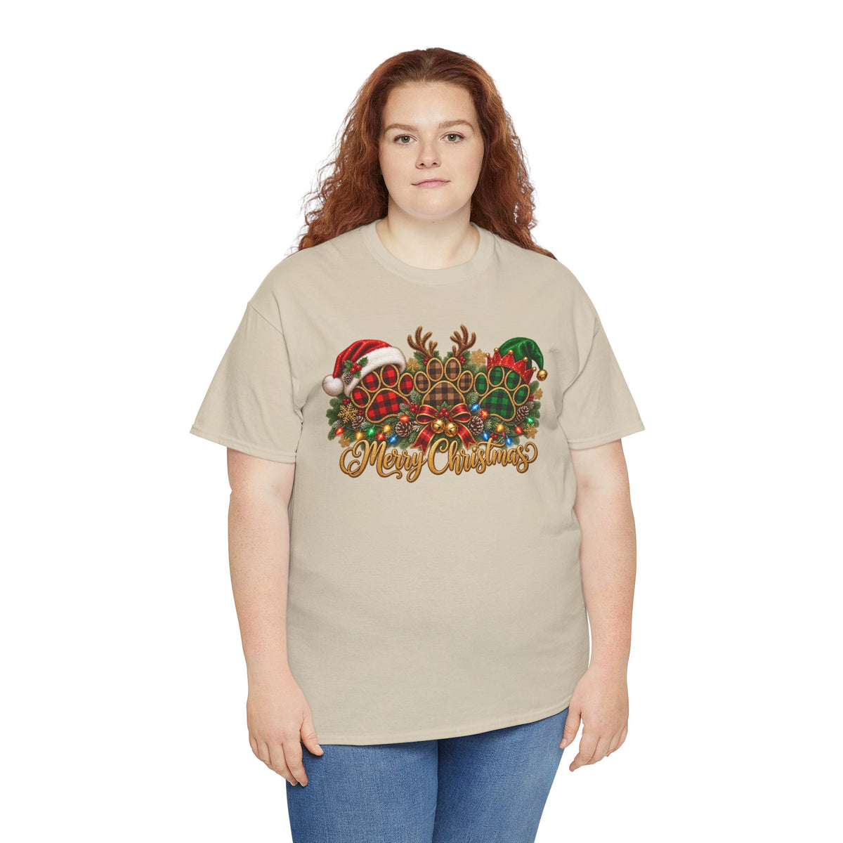 Merry Christmas Paw Prints Holiday Graphic Tee