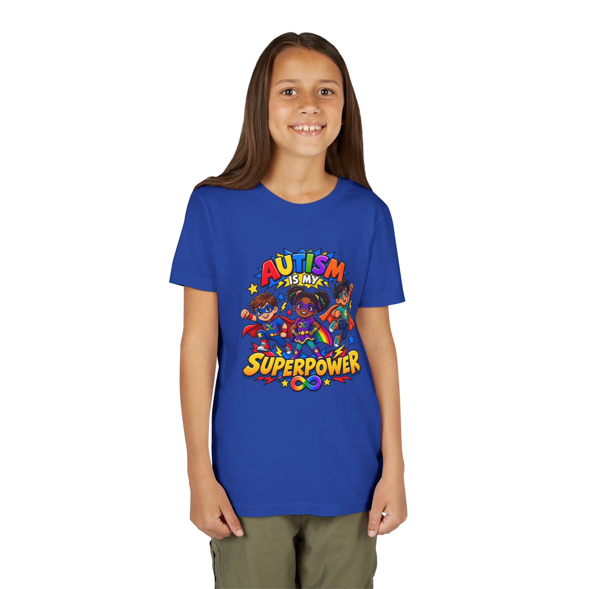 Youth Tee — "Autism Is My Superpower" Colorful Superhero Kids Shirt