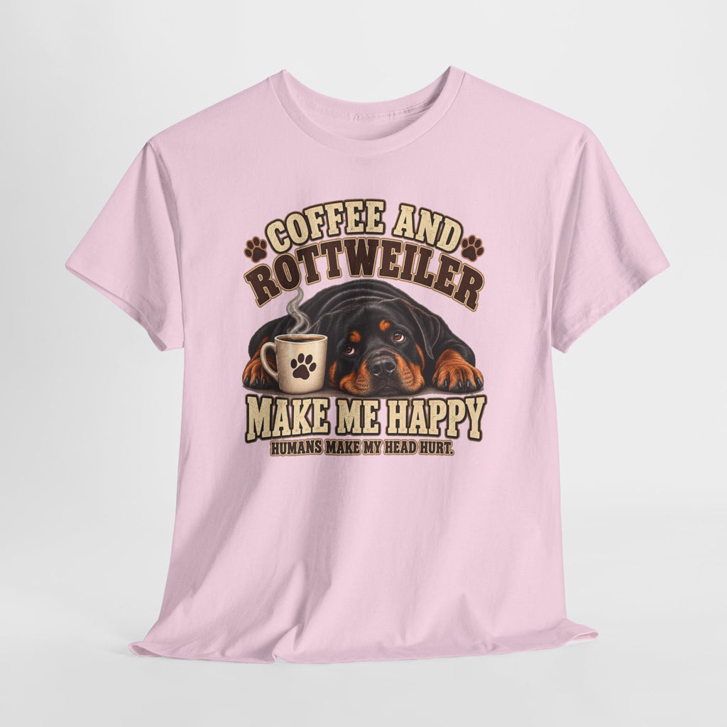 Coffee and Rottweiler Tee — "Coffee and Rottweiler Make Me Happy" Dog Lover Shirt