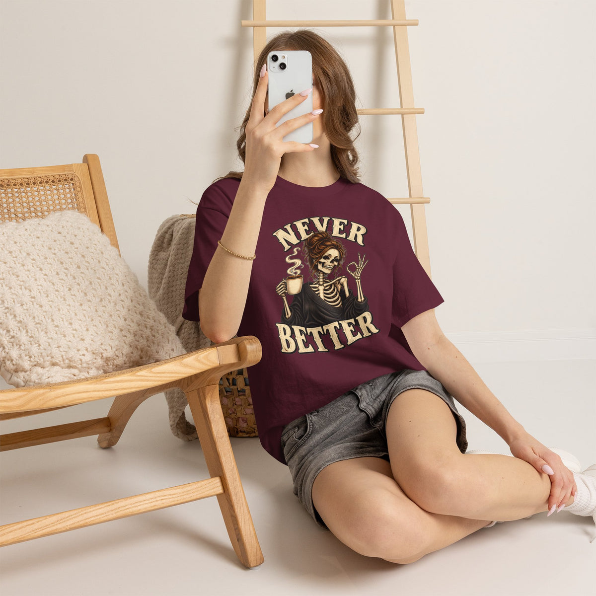 Never Better Skeleton Coffee Graphic Tee