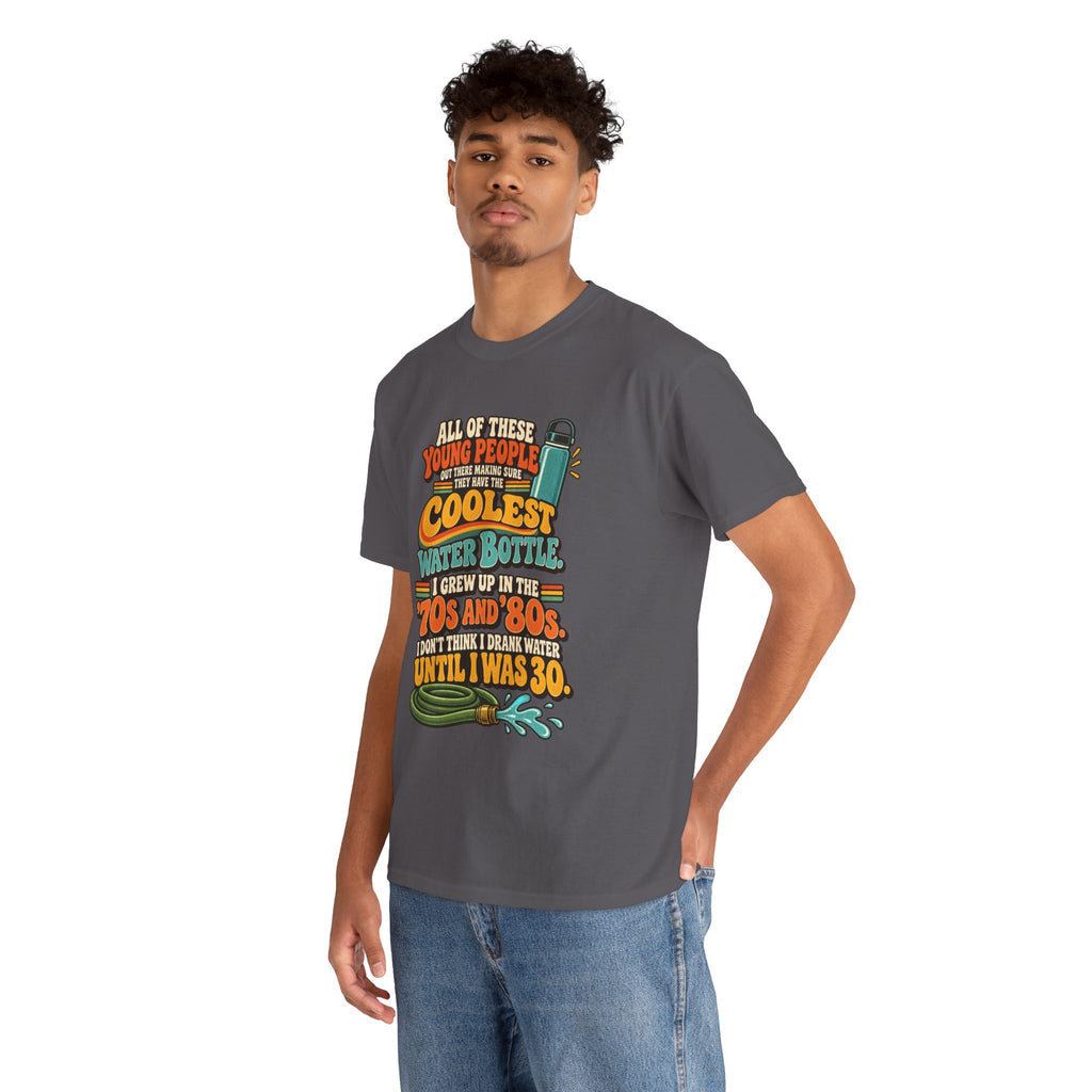 Retro 70s-80s Funny Water Bottle Tee — "Coolest Water Bottle" Graphic T-Shirt