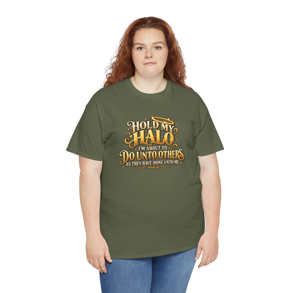 T-Shirt — "Hold My Halo I'm About To Do Unto Others" Vintage Faith Graphic Tee