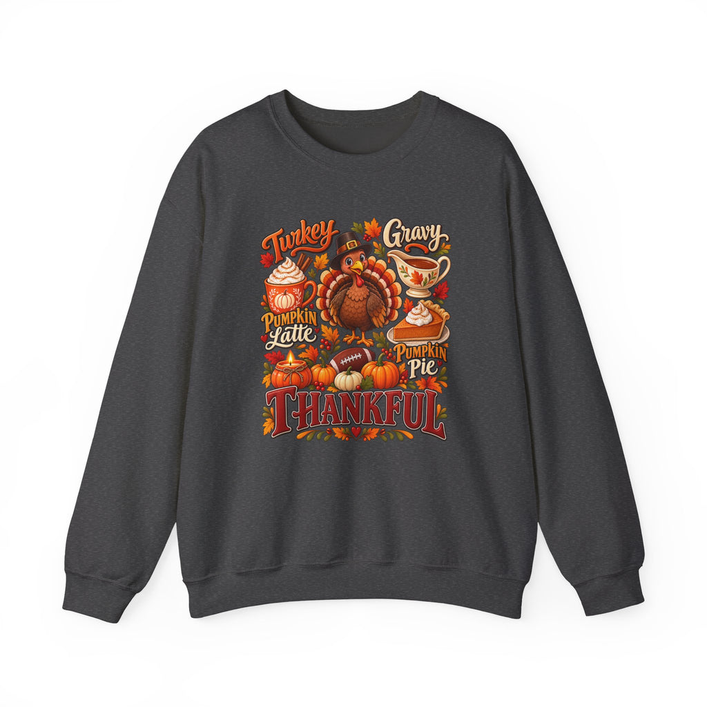 Thankful Thanksgiving Sweatshirt — Cute Turkey & Fall Harvest Crewneck