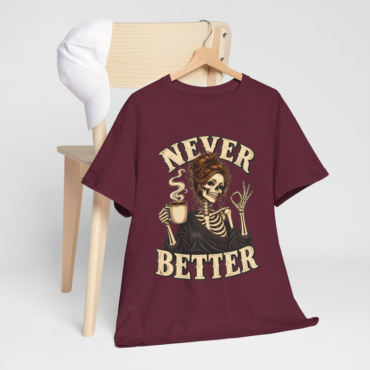 Never Better Skeleton Coffee Graphic Tee