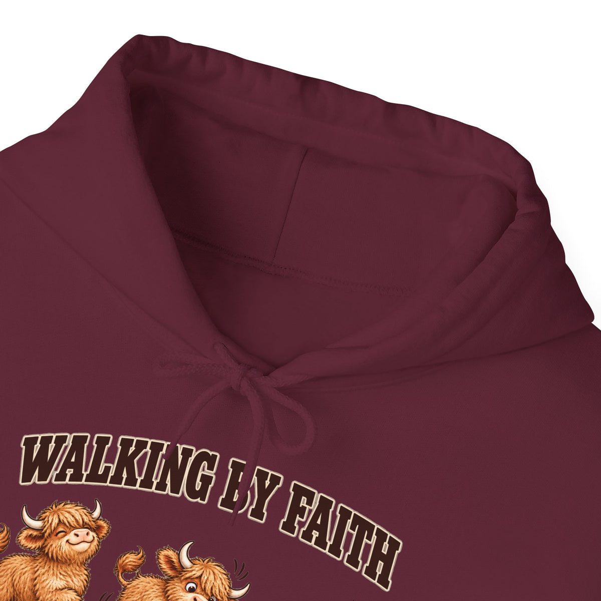 Walking by Faith Christian Highland Cow Hoodie