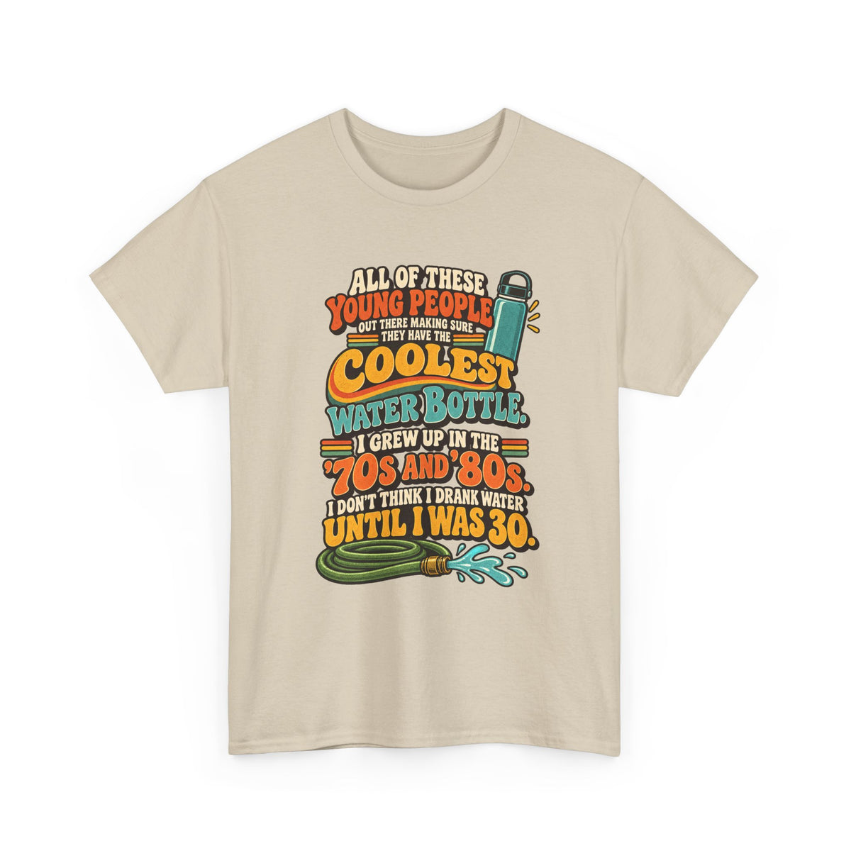 Retro 70s-80s Funny Water Bottle Tee — "Coolest Water Bottle" Graphic T-Shirt