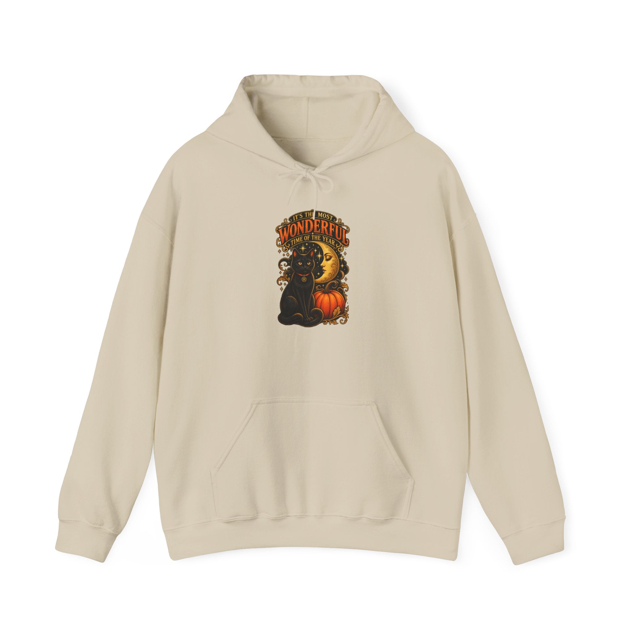 Halloween Hoodie Women – Vintage Black Cat & Moon Pumpkin Sweatshirt | Fall Gift Idea