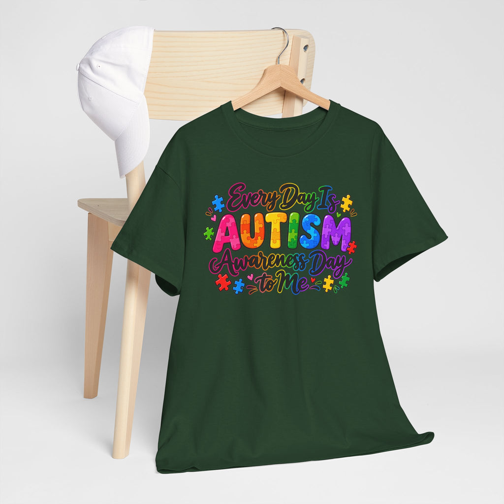 Autism Awareness T-Shirt — "Every Day Is Autism Awareness Day to Me" Colorful Puzzle Tee