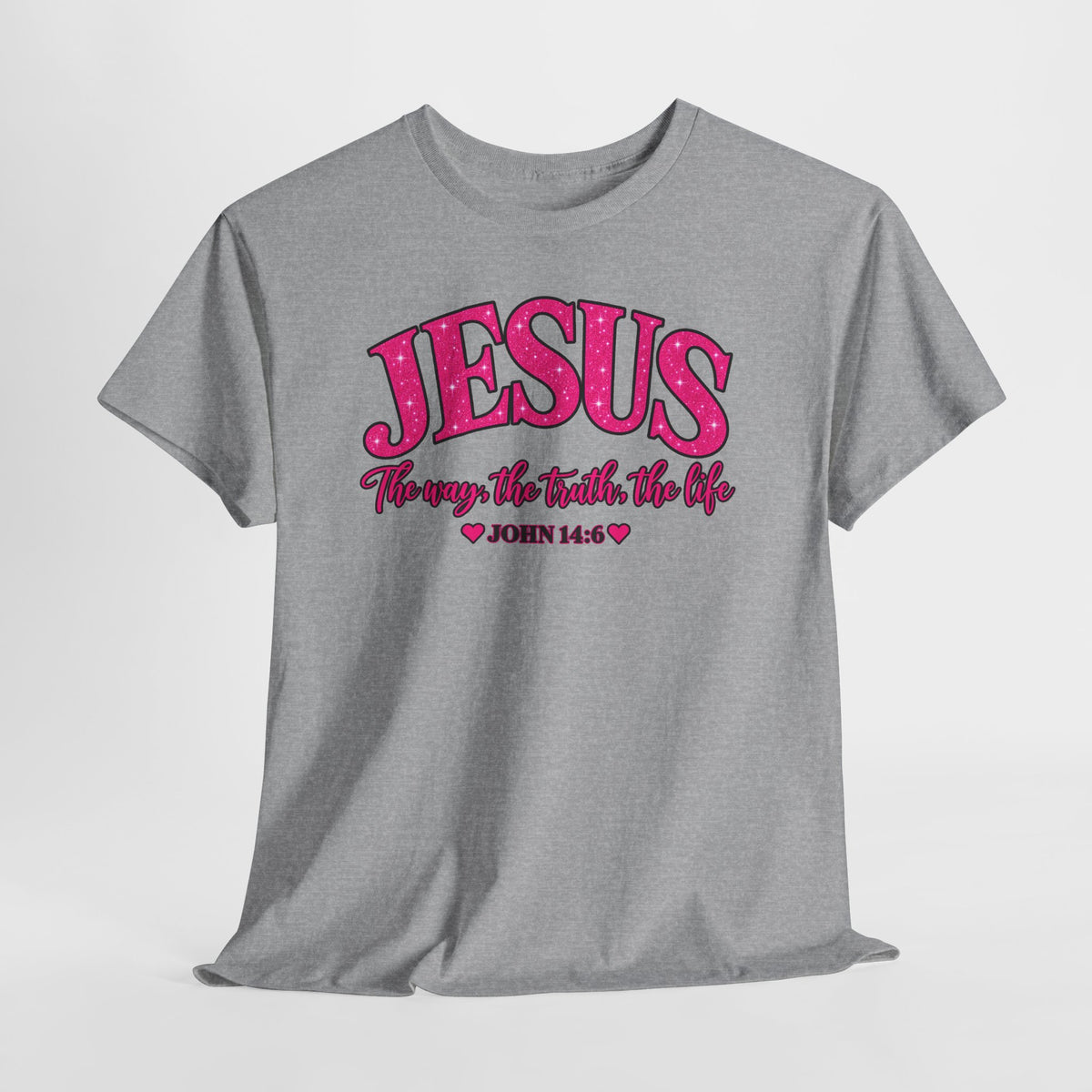 Christian T-Shirt — "JESUS The way, the truth, the life" (John 14:6) Pink Vintage Script