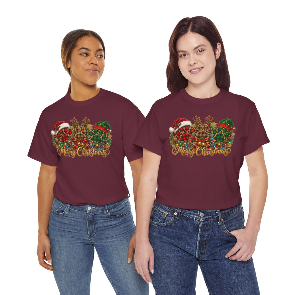 Merry Christmas Paw Prints Holiday Graphic Tee