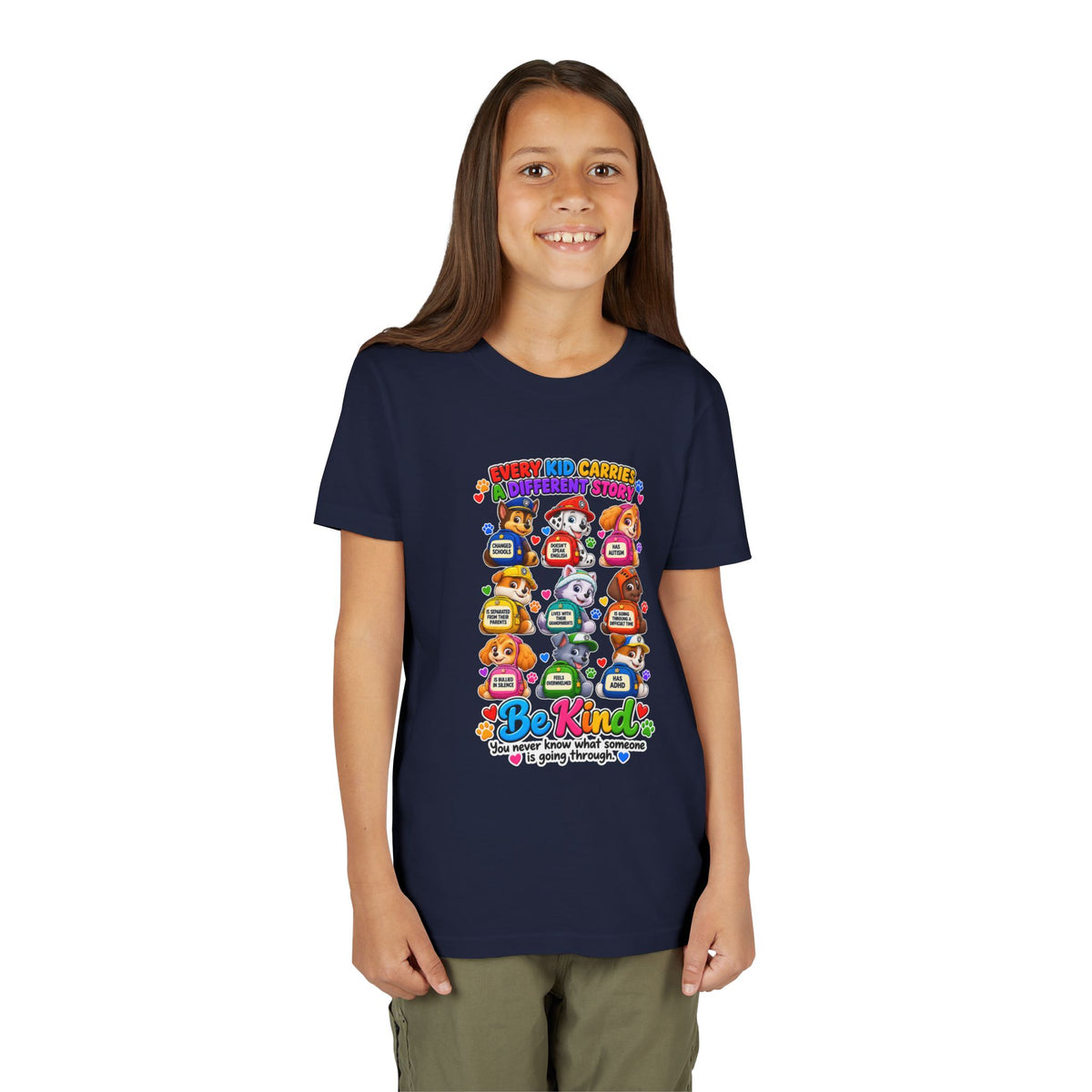 Be Kind Youth Short Sleeve Tee – Colorful Cartoon Character Shirt