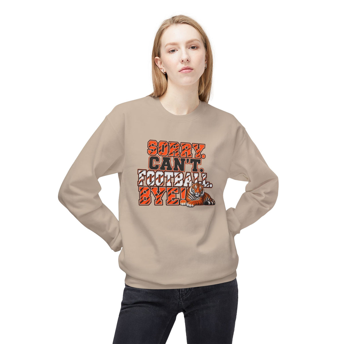 Sorry Can’t Football Bye! Crewneck Sweatshirt – Tiger Mascot Game Day Pullover