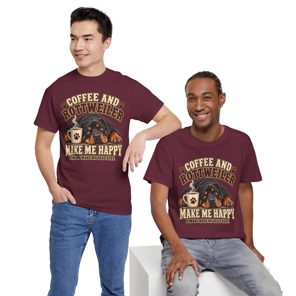 Coffee and Rottweiler Tee — "Coffee and Rottweiler Make Me Happy" Dog Lover Shirt
