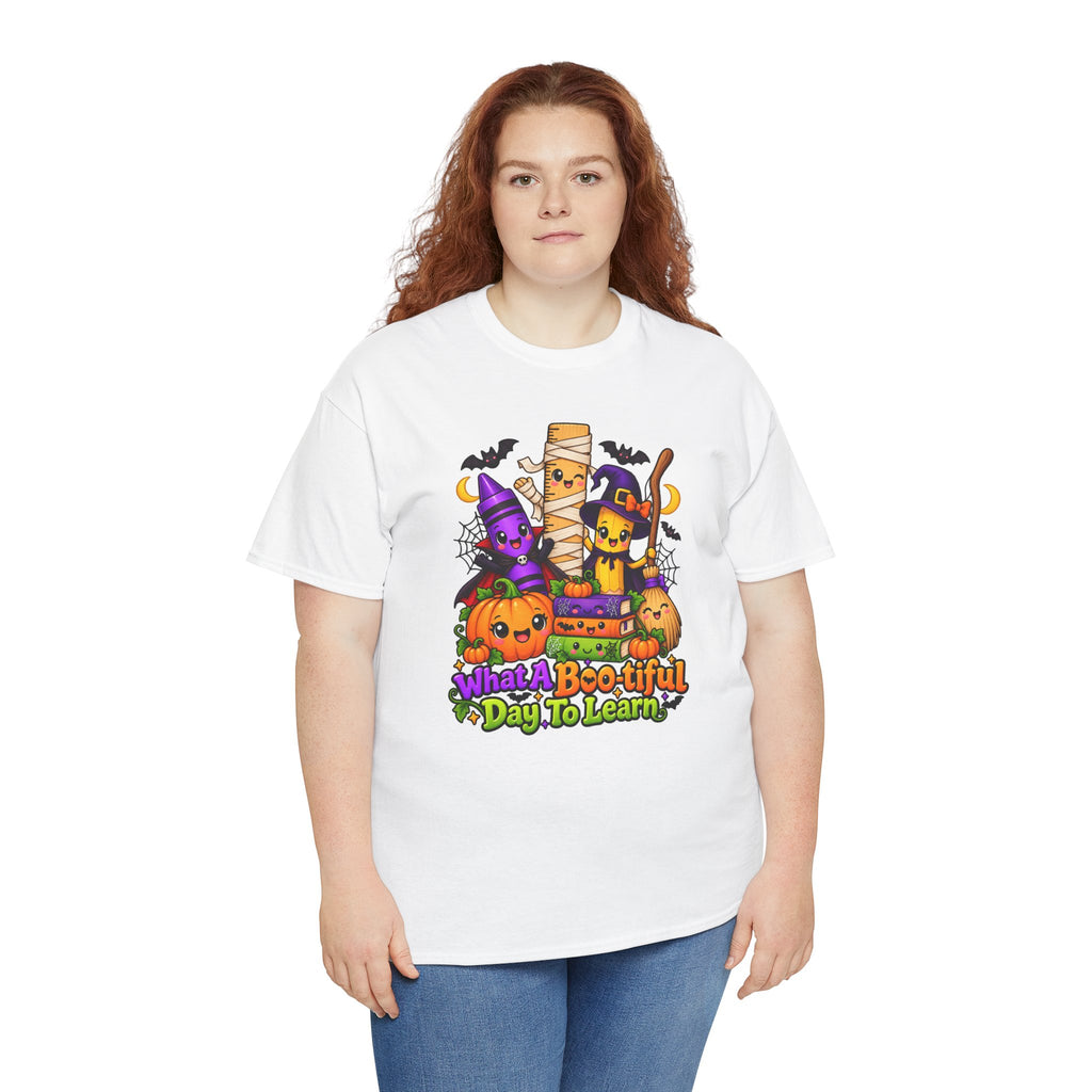 Halloween Teacher Tee — "What A Boo-tiful Day To Learn" Kids' Classroom Shirt