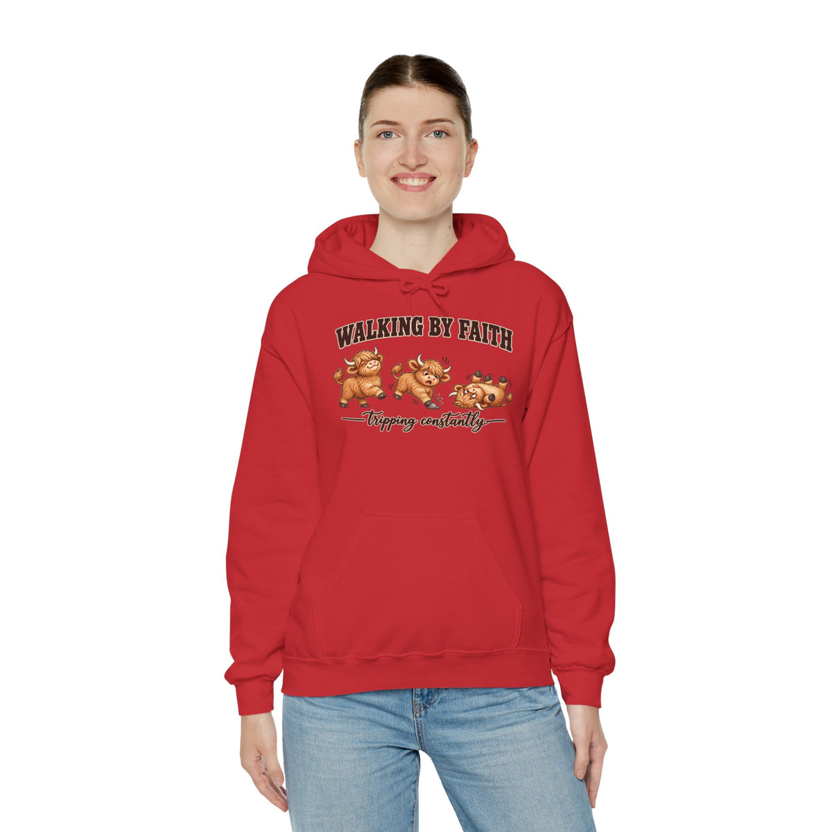Walking by Faith Christian Highland Cow Hoodie
