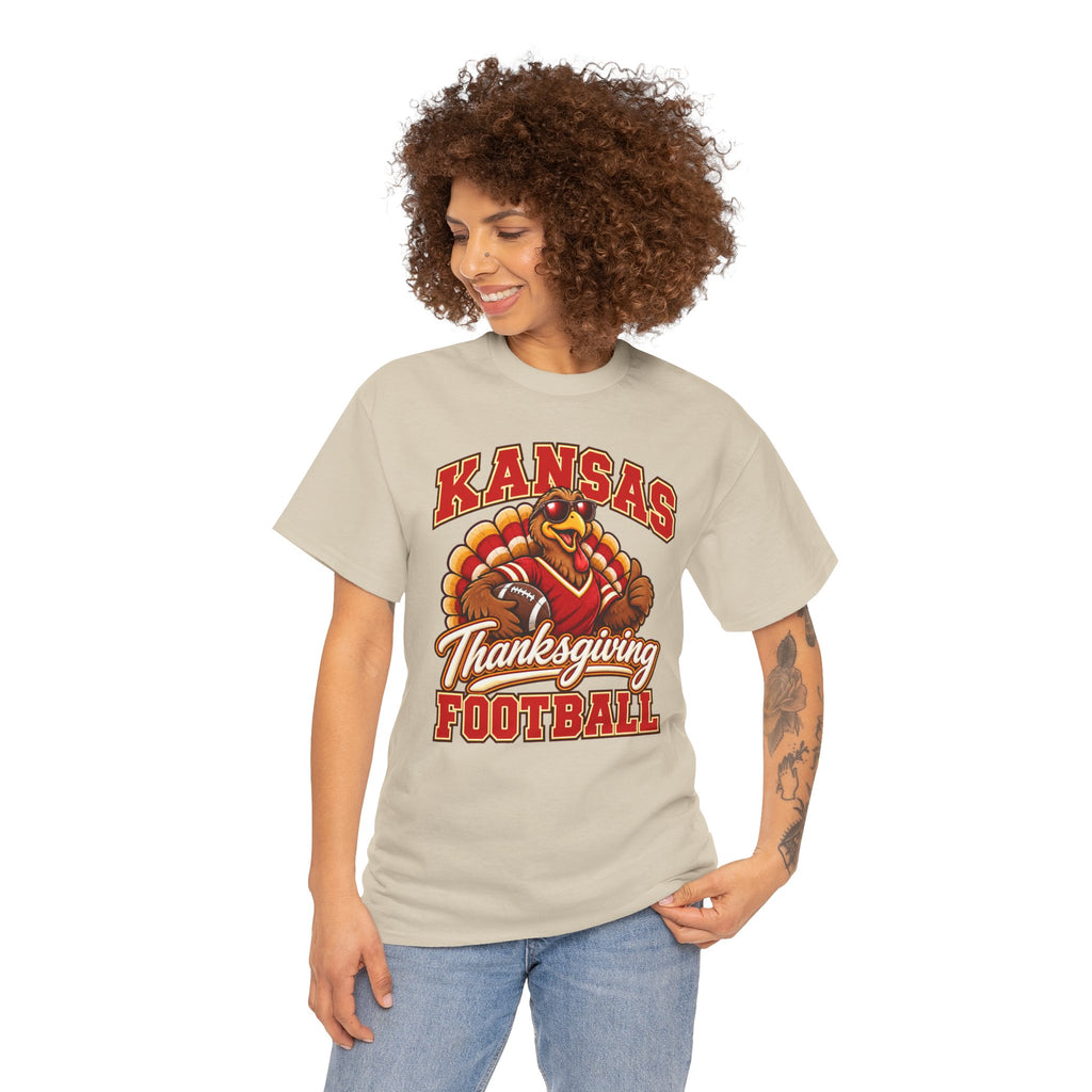 Kansas Thanksgiving Football T‑Shirt — Turkey Mascot Holiday Game Tee